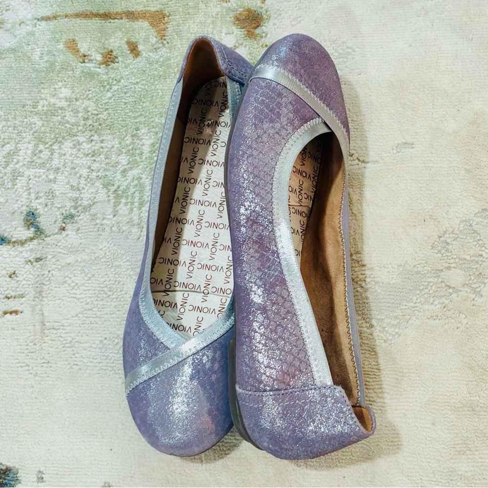 Vionic Spark Caroll Purple Metallic Snakeskin Ballet Flats Shoes Womens Sz 8